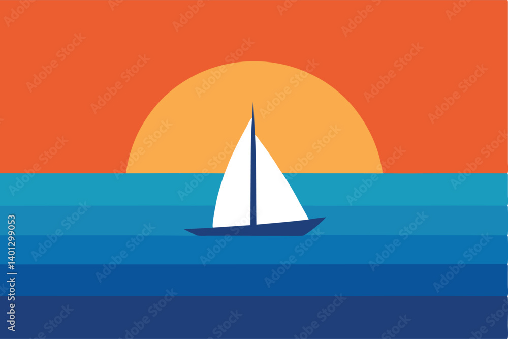 sunset gradient behind sailboat on horizon vector illustration sunset gradient behind sailboat on horizon vector illustration