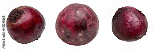Set of A vibrant red pomegranate placed on a smooth, solid purple background on transparent png background. Ai generated