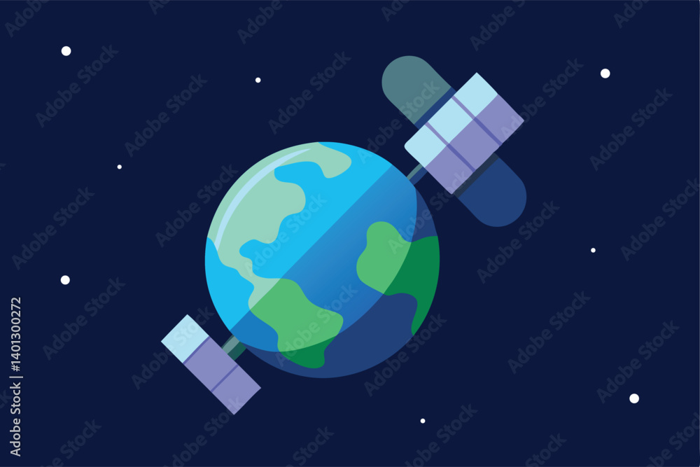 satellite orbiting glowing earth from above vector satellite orbiting glowing earth from above vector