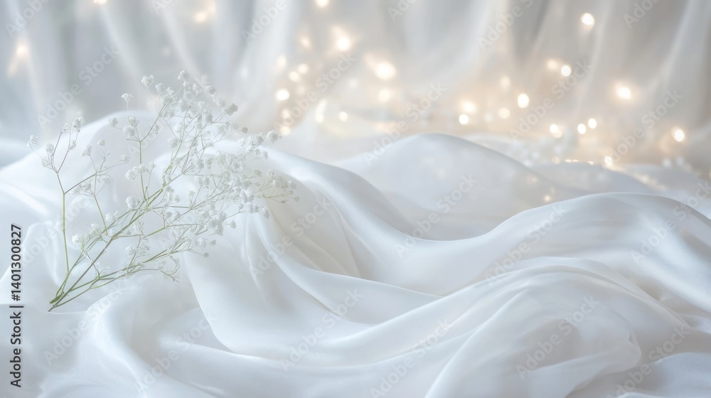 Serene White Silk and Baby's Breath Flowers with Soft Lighting