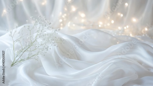 Obraz na płótnie Serene White Silk and Baby's Breath Flowers with Soft Lighting w salonie