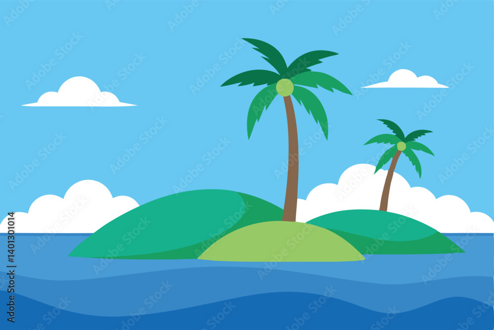 peaceful island cove with calm waves and palms vector peaceful island cove with calm waves and palms vector