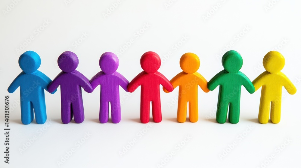 Colorful Unity: A Row of Interconnected Figurines Symbolizing Diversity and Harmony Colorful Unity: A Row of Interconnected Figurines Symbolizing Diversity and Harmony
