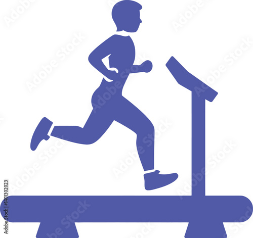 Black and White Silhouette of a Person Running on a Treadmill, Depicted in Side Profile with One Leg Extended Forward and the Other Bent Backward