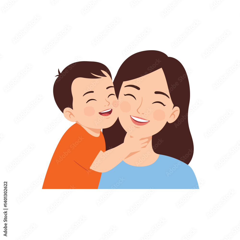 Fototapeta premium Happy mother and child sharing a joyful moment in flat vector art