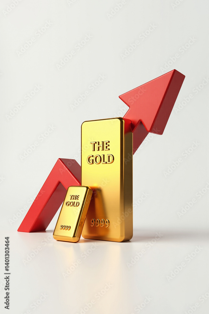 Gold bullion against the backdrop of the gold price growth chart. The concept of financial profit. Copy space. AI generative.
