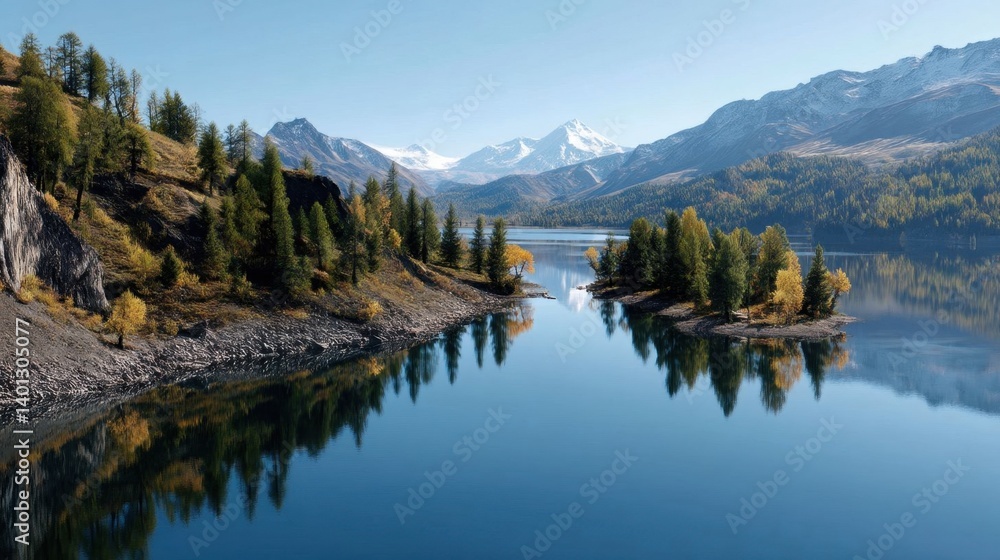 Fototapeta premium Tranquil mountain lake with reflections.