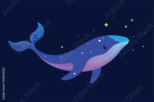 fantasy space whale swimming through galaxy vector