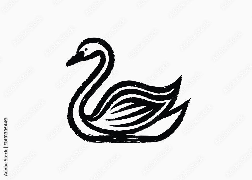 Fototapeta premium Swan silhouette swimming, Swan line art vector illustration 