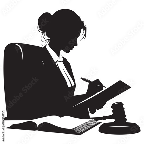 Female Attorney Silhouette Working On Legal Case At Her Office