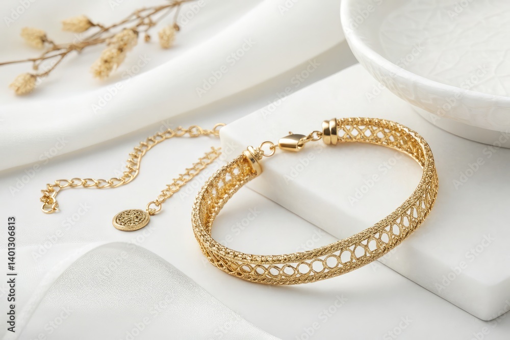 Elegant Gold Jewelry Displayed on a Minimalist Background Generative AI Elegant Gold Jewelry Displayed on a Minimalist Background Generative AI