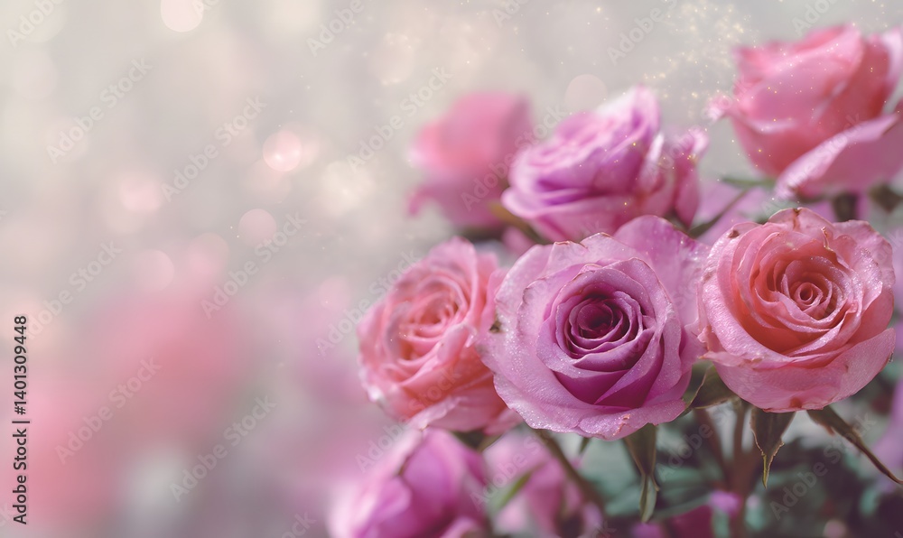 A soft focus image featuring a bouquet of pink and purple roses in a dreamy aesthetic style A soft focus image featuring a bouquet of pink and purple roses in a dreamy aesthetic style