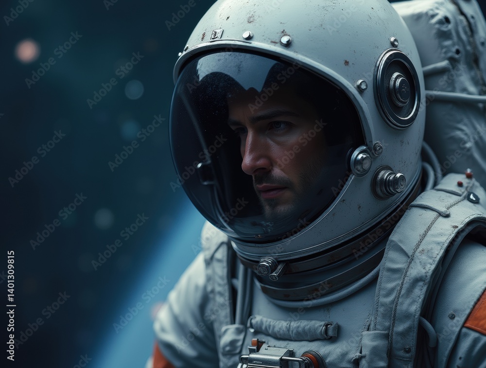 A close-up of a cosmonaut in a space suit, showcasing the intricate details of the helmet and suit against the backdrop of space. A close-up of a cosmonaut in a space suit, showcasing the intricate details of the helmet and suit against the backdrop of space.
