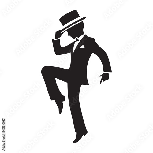 Dancer in top hat vector illustration performing elegant moves