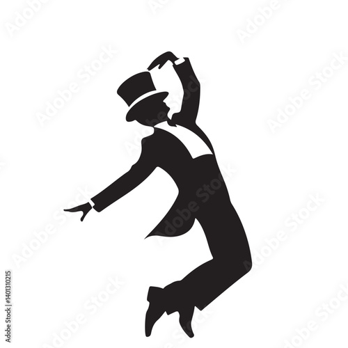 Elegant dancer silhouette vector with top hat in motion