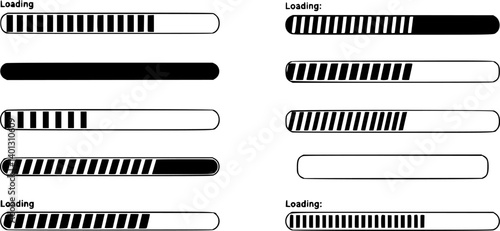 set of set of loading bar progress icons. Loading or installing process. Download progress. System software update and upgrade concept. Vector illustration
