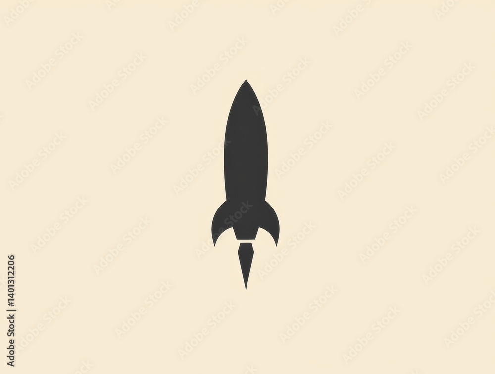 Fototapeta premium A minimalist representation of a simple rocket silhouette against a plain background