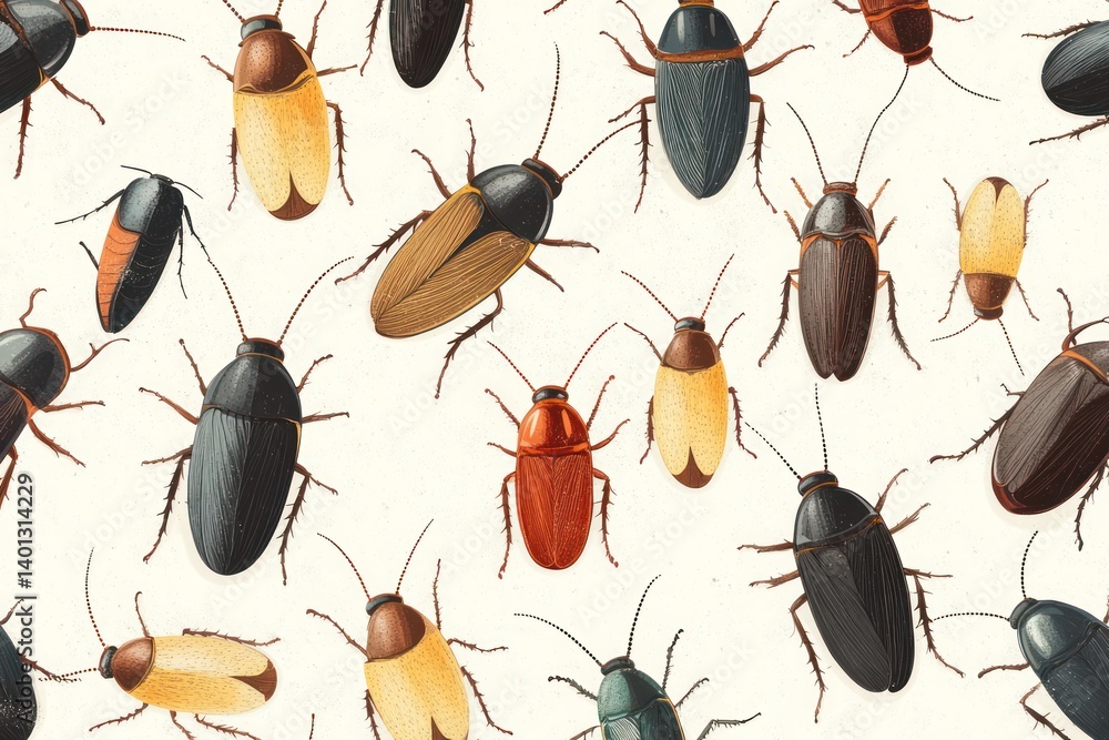 A detailed vector illustration of cockroaches on a white background, showcasing their unique features.
