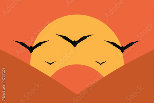 birds flying in v formation across sunrise sky vector