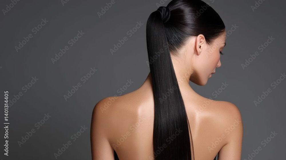 Fototapeta premium Sleek black ponytail hairstyle.