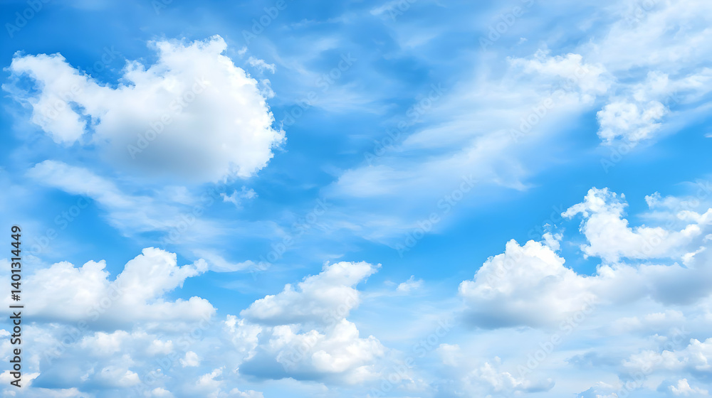 Naklejka premium Beautiful Blue Sky With Fluffy Clouds