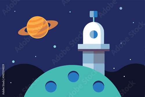 deep space observatory on distant moon vector illustration