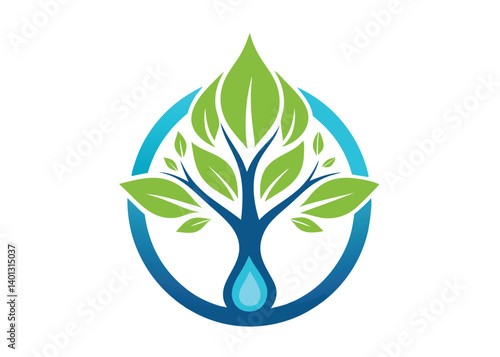 Fresh water leaf logo, water drop with leaf logo design. Creative vector cartoon illustration
