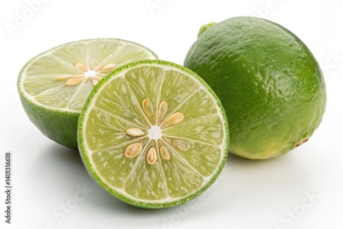 Fresh Limes Sliced Open to Reveal Juicy Green Flesh Generative AI