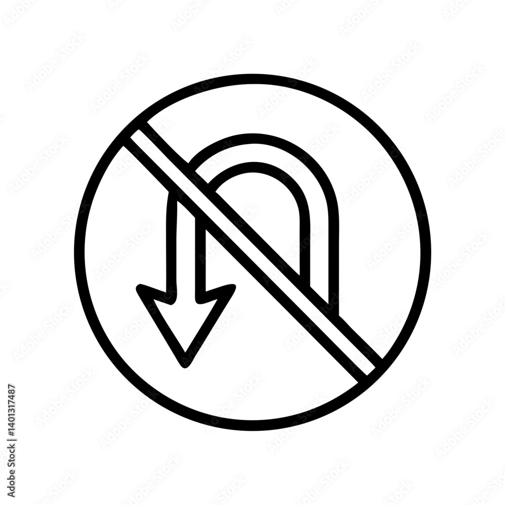 No U-Turn Sign - Outline Style No U-Turn Sign - Outline Style