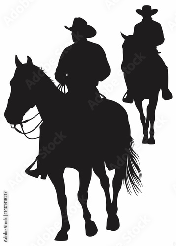 Cowboy is riding on a horse silhouette icon in black color. Vector template for laser cutting.