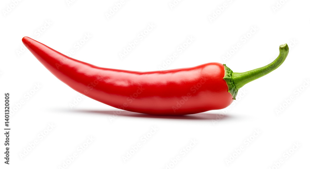 A vibrant red chili pepper, a fiery symbol of spice and culinary passion, dramatically posed against a stark white background. A vibrant red chili pepper, a fiery symbol of spice and culinary passion, dramatically posed against a stark white background.