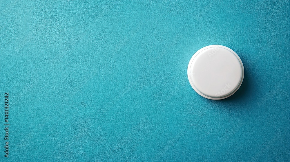 A single white button on a blue background, representing simplicity, choice, action, and possibility. A single white button on a blue background, representing simplicity, choice, action, and possibility.
