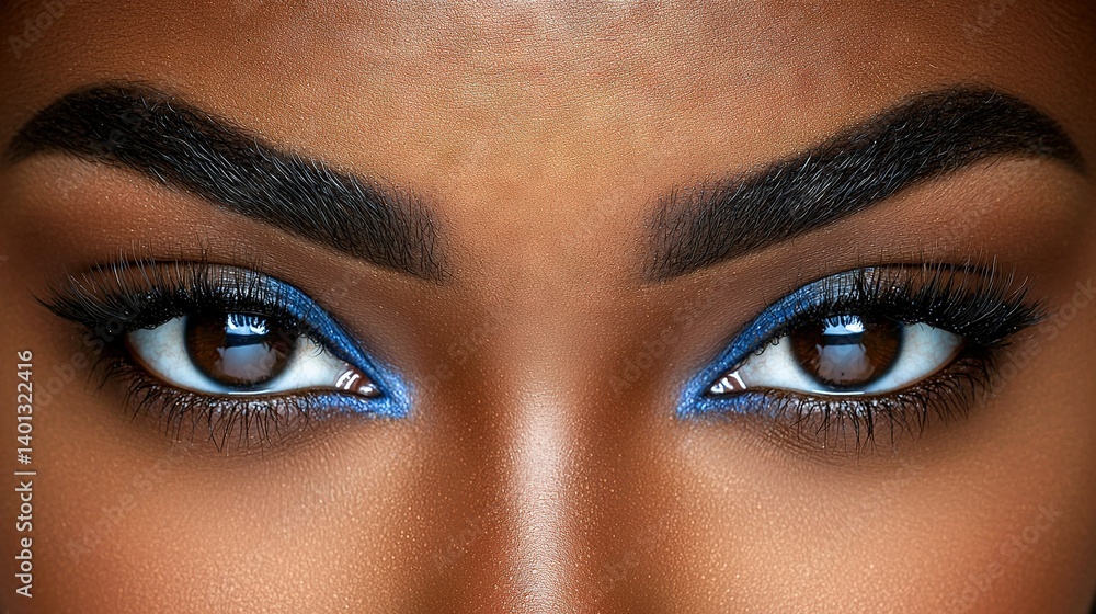 Naklejka premium Woman's face close-up with blue eyeshadow and long fake lashes