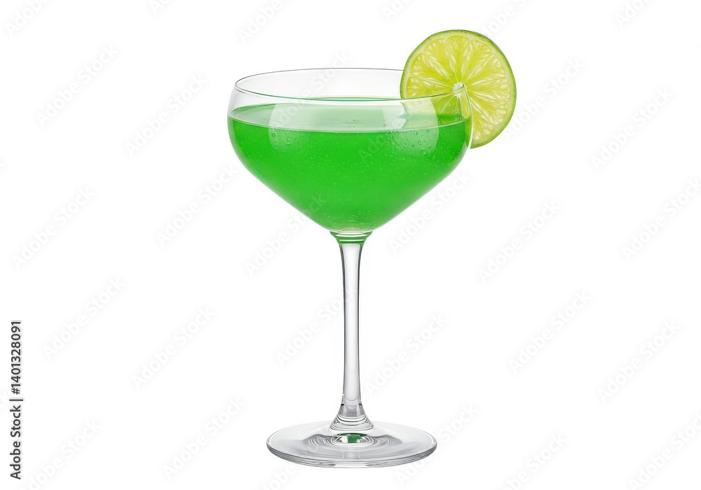 Refreshing lime cocktail in a glass with a lime garnish isolated on white background Refreshing lime cocktail in a glass with a lime garnish isolated on white background