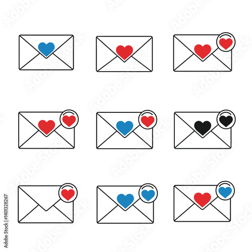 Colorful envelopes with hearts changing in design style vector art