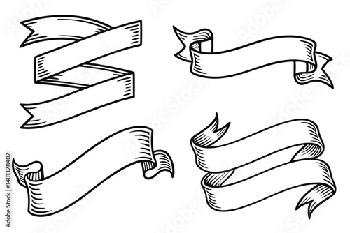 Hand-Drawn Vintage Ribbon Banners  Perfect for Design Projects