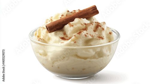 Sweet rice and cinnamon, Typical Brazilian food, isolated on white background.