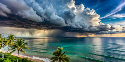A heavy tropical rainstorm over a quiet ocean