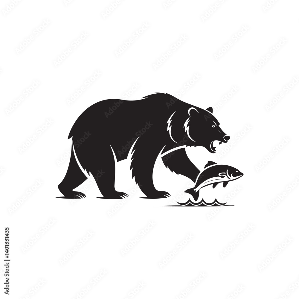 Obraz premium bear fisher vector silhouette logo design