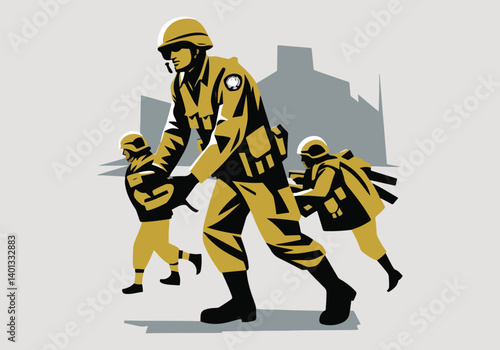 UN Peacekeeper with Blue Helmet, Olive Branch, and Peace Sign in Solid Color Vector Illustration for International Day of Peacekeeping, Representing Global Unity and Peace Efforts