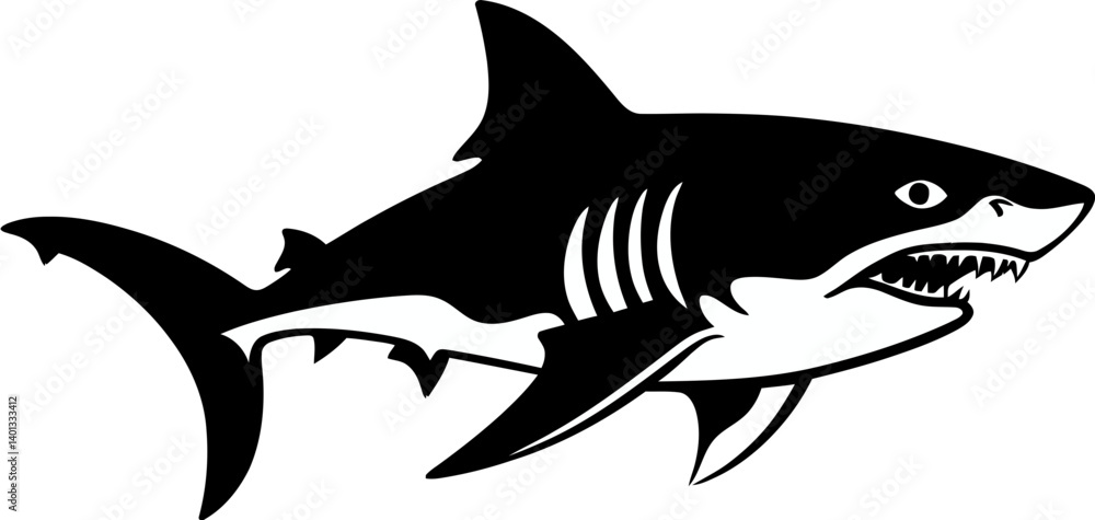 Fototapeta premium Shark with Teeth and Fins PNG Shark in Water with Big Eyes
