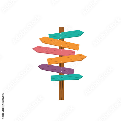 Colorful directional signpost with multiple arrows pointing in various directions