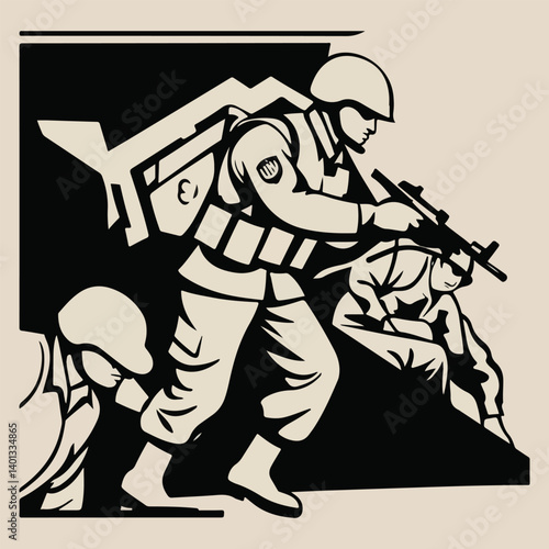 Vector Design for International Day of United Nations Peacekeepers Featuring Peacekeeper Soldier, Olive Branch, and Dove, Symbolizing Global Peacekeeping Efforts and Cooperation