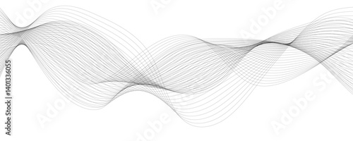 Abstract wave blend lines on transparent background. Design for banner, wallpaper,  Stylized line art background. Vector illustration. Wave with lines created using blend tool. Curved wavy line,  
