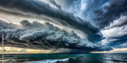 Dark storm clouds over a massive churning ocean