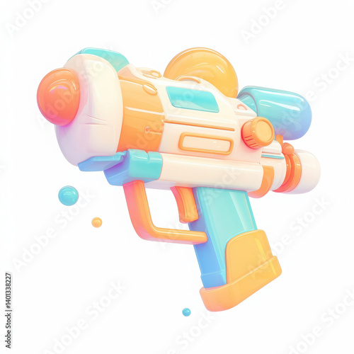 A colorful and playful water gun on a white isolated background, perfect for summer fun and outdoor activities.