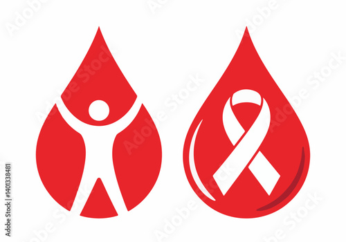 World Blood Cancer Day Awareness Vector Set | Blood Drop, Ribbon, Red Blood Cells, Medical Icons, Donation, Hope Typography, Abstract Cancer Cell, Support Symbol, Flat Minimal Design