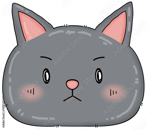 Grey cat cartoon, cat head grey color.