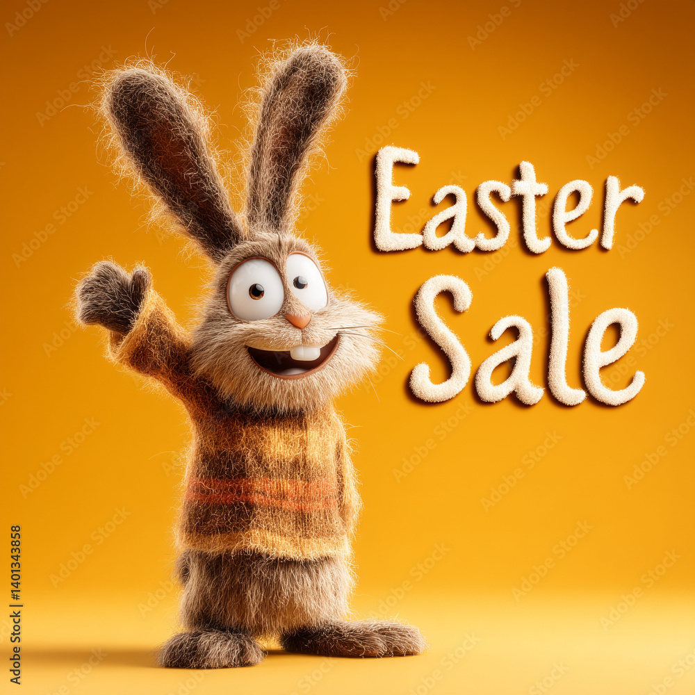 Obraz premium Easter bunny and text Easter sale. Easter newsletter, a social post about the Easter sale.