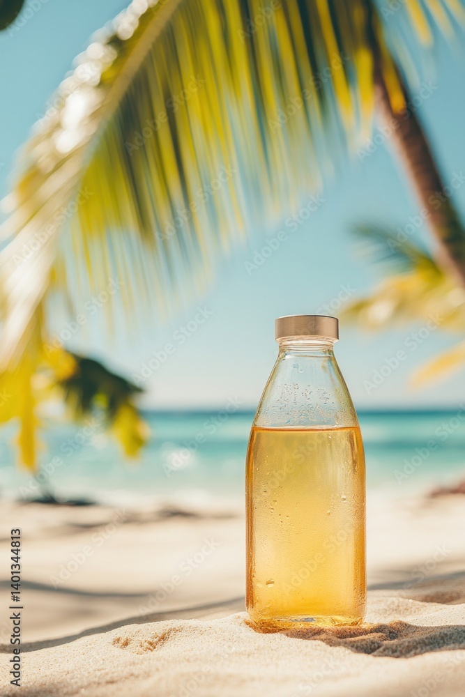 Obraz premium Refreshing summer drink enjoying tropical beach scenery